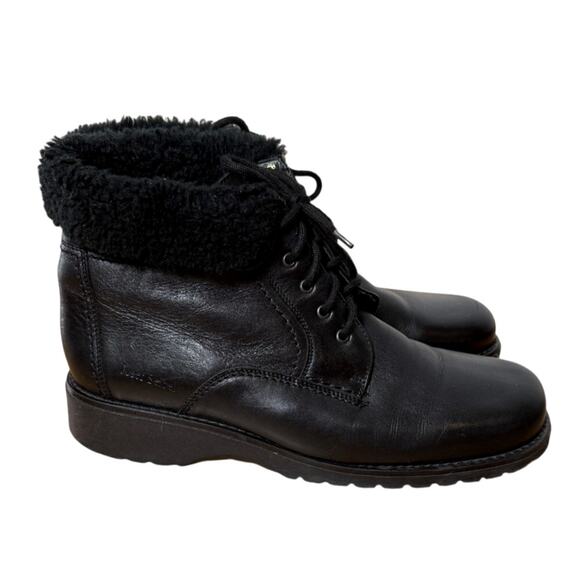 Joseph Seibel 8 German Leather Combat Winter Boots Shearling Lining Black 41 EUC - Picture 1 of 8